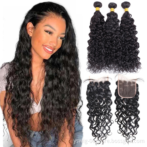 High Quality Cuticle Aligned Water Wave Virgin Hair Bundles with Closure Fast Shipping Human Virgin Hair Bundles